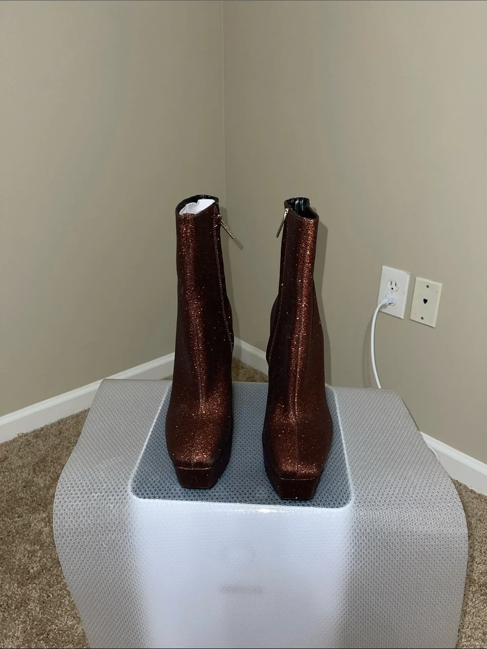 Guess Metallic Copper Glitter Platform Ankle Boots